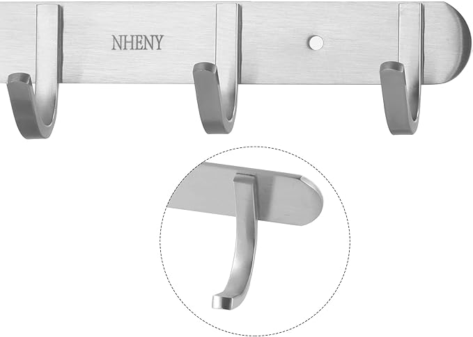 Coat Hook Rack Hanger –Towel Hook Rail with 5 Hooks 13-Inch Wall Mounted for Bedroom, Bathroom, Hallway, Garage, Garden, Office, 304 Stainless Steel Brushed Nickel, Easy Installation (Silver)-NeatNest