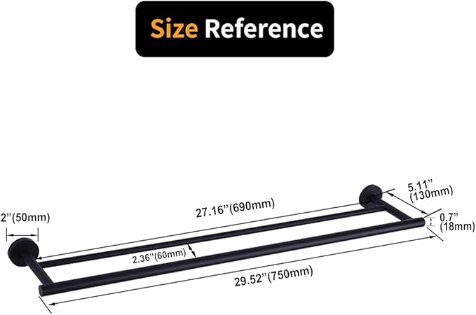 30-Inch Matte Black Double Bath Towel Bar SUS 304 Stainless Steel Towel Rack Holder for Bathroom Wall Mount