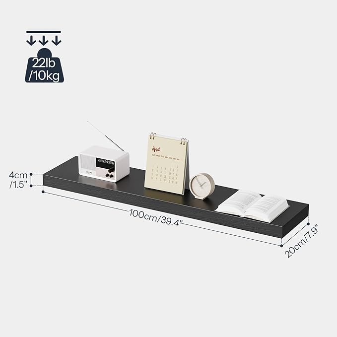 HOOBRO Floating Shelves for Wall, Wall Mounted Shelf Set of 2, 39.4" Hanging Shelf with Invisible Brackets, for Wall in Bathroom, Bedroom, Toilet, Kitchen, Livingroom, Office, Black BK100BJP201-NeatNest