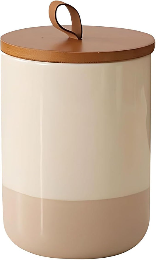 Coffee Canister, Ceramic Food Storage Jars with Lids Salt Matcha Container Brown Sugar Container Bowl for Kitchen Tea, Coffee Beans, Spice (#001Khaki-27oz/800ml)-NeatNest