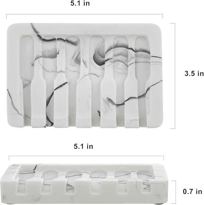 2PCS Self Draining Soap Dish - Marble Look Soap Holder Tray Savers Box Container Sponge Holder for Bathroom Shower Kitchen, White-NeatNest
