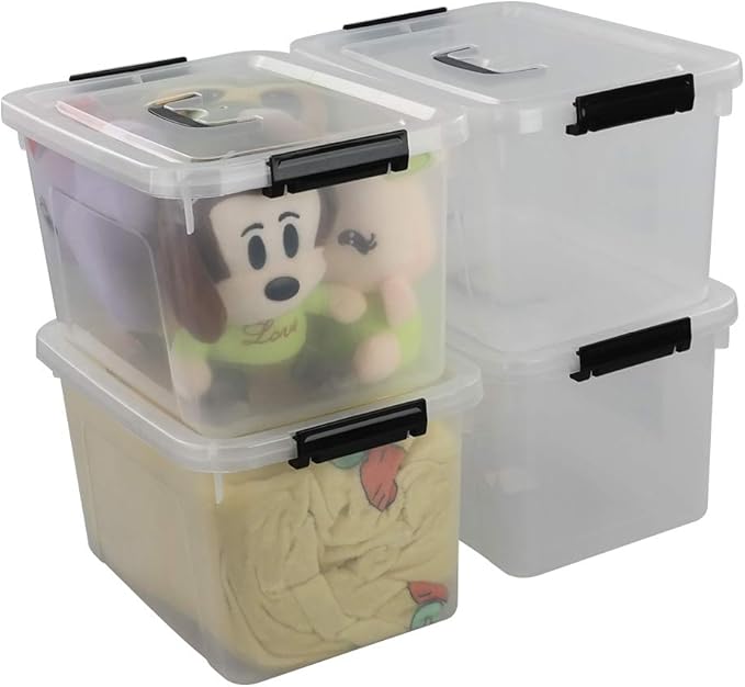 Begale 10.5 Quart Plastic Medium Storage Container, Clear Latch Bin with Handle and Lid, 4-Pack-NeatNest