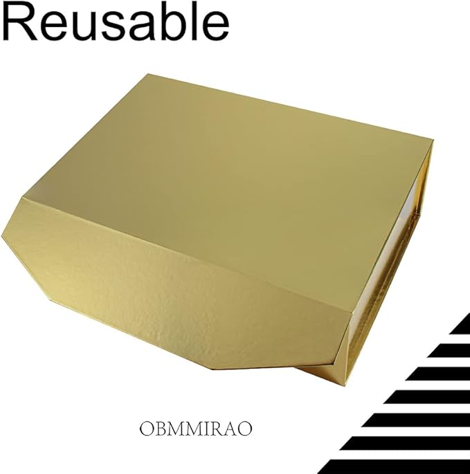 1Pcs Gold 13x9x4 Inch Upgrade Hard Large Gift Box with Lid, Foldable Magnetic Gift Boxes,Groomsman Box Bridesmaid Proposal Box, Reusable Gift Boxes for Clothes-NeatNest