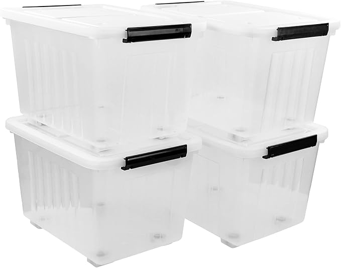 Bringer 4-Pack Large Clear Plastic Storage Box with Lid, 50 L Wheeled Clear Storage Boxes-NeatNest