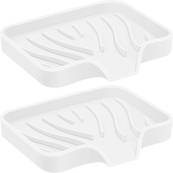 2PCS Self Draining Soap Holder,Spofit Silicone Soap Dish, Suitable for for Kitchen, Bathroom, Shower, Bath Tub,Soap Container (White)-NeatNest