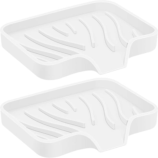 2PCS Self Draining Soap Holder,Spofit Silicone Soap Dish, Suitable for for Kitchen, Bathroom, Shower, Bath Tub,Soap Container (White)-NeatNest