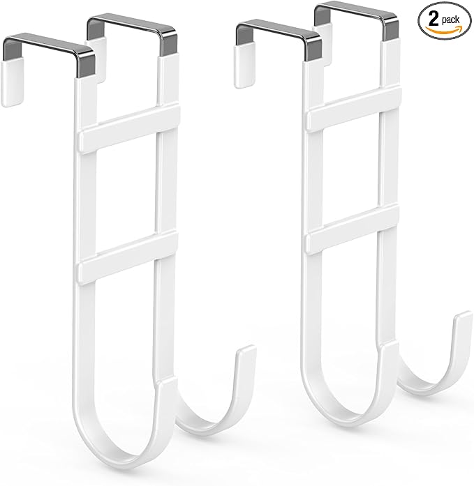 FYY Over The Door Hooks - 2 Pack Heavy Duty Dual-Hook Organizer Hanger with Non-Slip Rubber for Towels, Clothes, Hats & Bags Use in Bathroom, Bedroom, Kitchen - Fits Interior Doors Up to 1.6" White-NeatNest