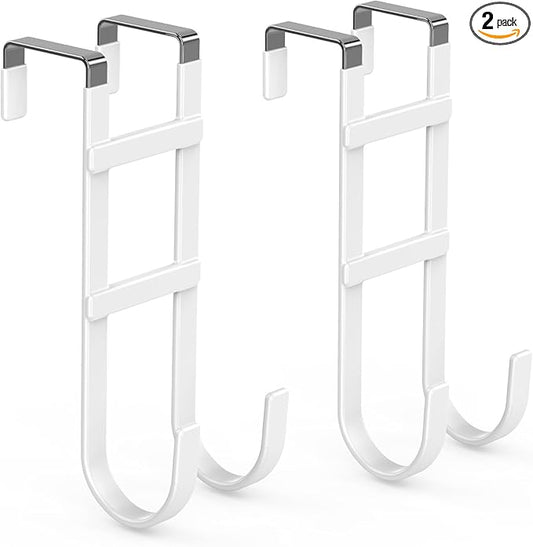 FYY Over The Door Hooks - 2 Pack Heavy Duty Dual-Hook Organizer Hanger with Non-Slip Rubber for Towels, Clothes, Hats & Bags Use in Bathroom, Bedroom, Kitchen - Fits Interior Doors Up to 1.6" White-NeatNest