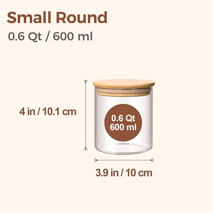 ComSaf 0.6 Qt Glass Food Storage Jars Set of 9, Clear Glass Storage Containers with Lids, Pantry Organization Jar, Spice, Blooming Tea, Oat, Coffee and Sugar Container, Small Canister Set for Kitchen-NeatNest