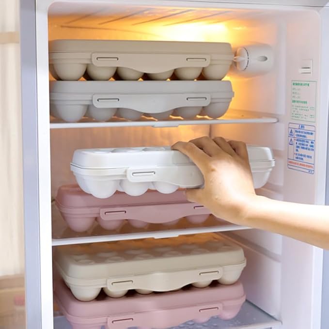 UPKOCH 2-Pack Stackable Refrigerator Organizer, 18-Count Plastic Egg Storage with Lids, Space-Saving Kitchen Containers for Eggs, Fridge Food Trays (Pink)