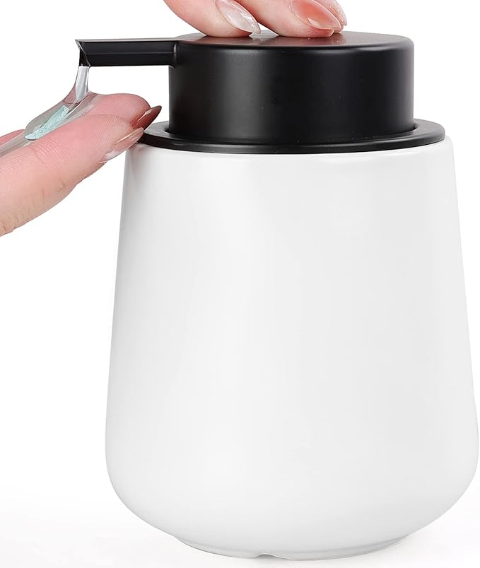 Bosilunlife Liquid Soap Dispenser - 12Oz Lotion Dispenser with Pump Matte White Ceramic Soap Dispenser Bathroom Dish Hand Wash Dispenser for Kitchen Pump Dispenser-NeatNest