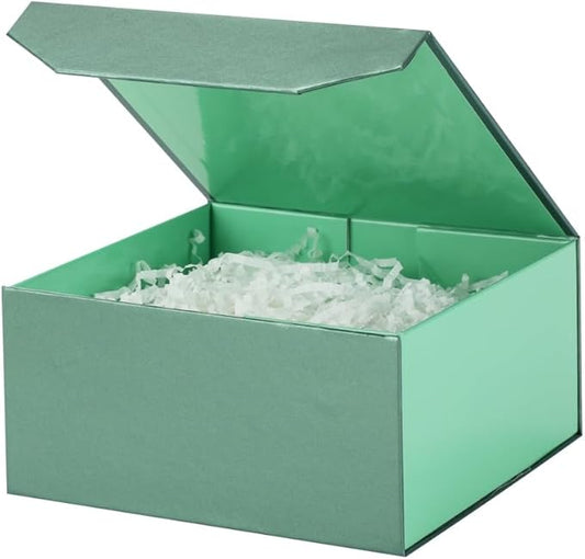1 Pc Small Green Magnetic Gift Box 8x8x4 Inch Box with Crinkle & Shredded Paper, Luxury Gift Boxes with Lids-NeatNest