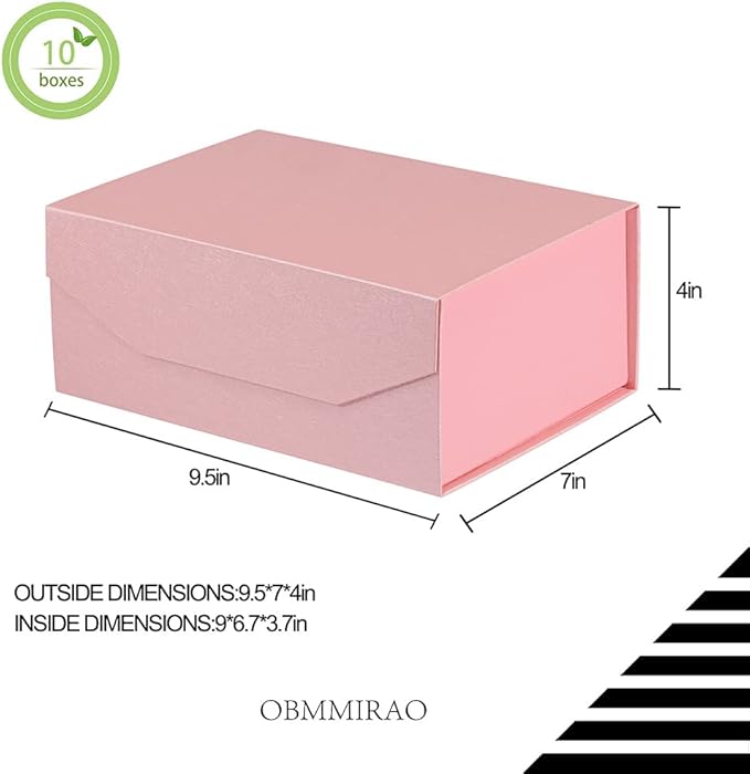 10 Small Pink Gift Boxes 9.5x7x4 Inches, Magnetic Gift Box with Lid for Gift Packaging, Wholesale gift boxes for Presents (Matte Pink, Straw Texture, 10pcs/pack)-NeatNest