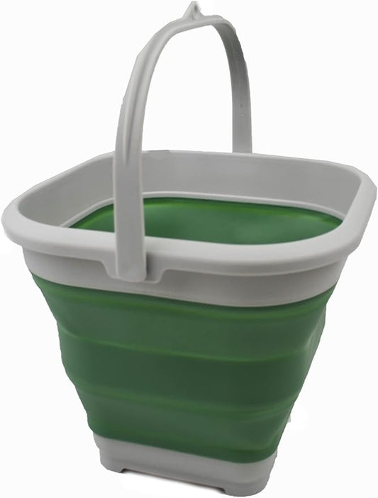 SAMMART 5.5L (1.4 Gallon) Collapsible Square Handy Bucket/Foldable SquareWater Pail/Portable Tub with Handle. (Grey/Dark Sea Green, 1)-NeatNest