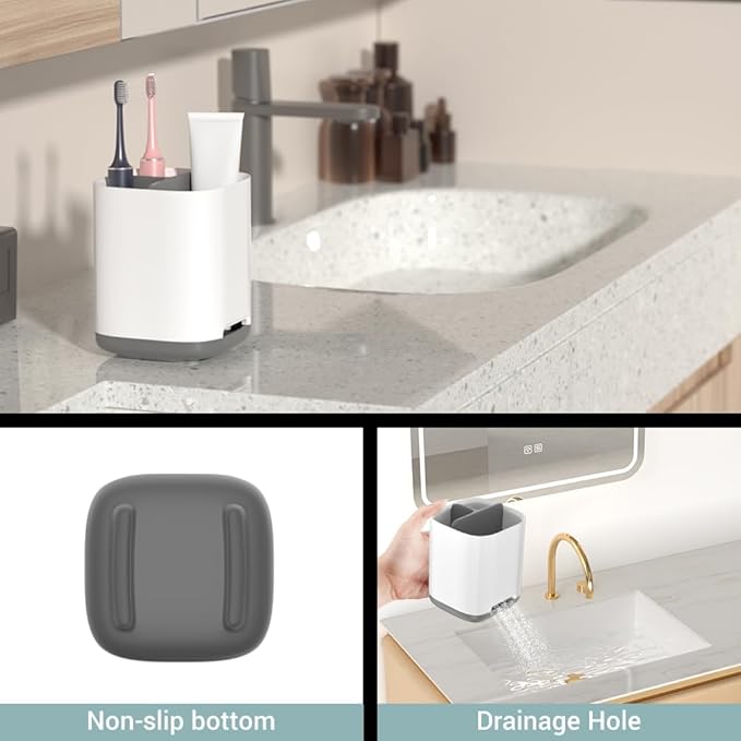 Toothbrush Holder, Toothpaste Holder with Anti-Slip Bottom 3 Slots, Electric Toothbrush Holder for Bathroom, Made of PP and Abs Plastic Toothbrush Caddy Detachable for Easy Cleaning