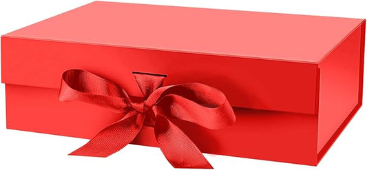 Gift Box with Lid for Presents 10.5x7.5x3.1 Inches with Ribbon and Magnetic Closure(1-Pack) (Red)-NeatNest