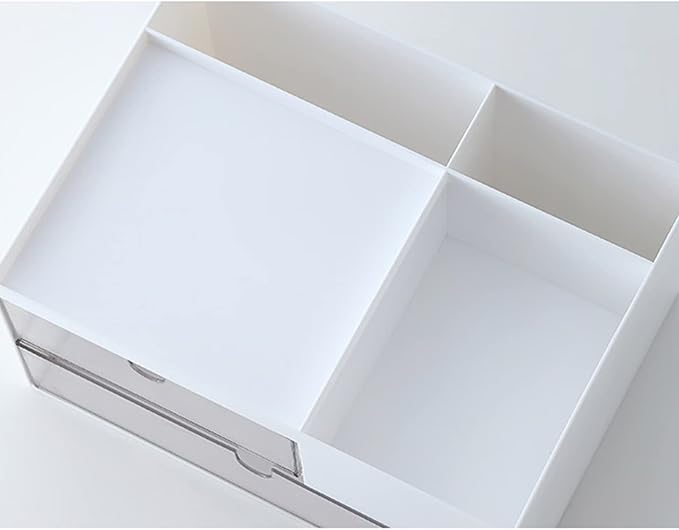 Makeup Organizer with 2 Drawers, Desk Organizer, 4 Compartments, Cosmetics Storage Box for nail polish,Lipstick, Brushes, Jewelry, Skincare, Bathroom Organization Boxes - White-NeatNest