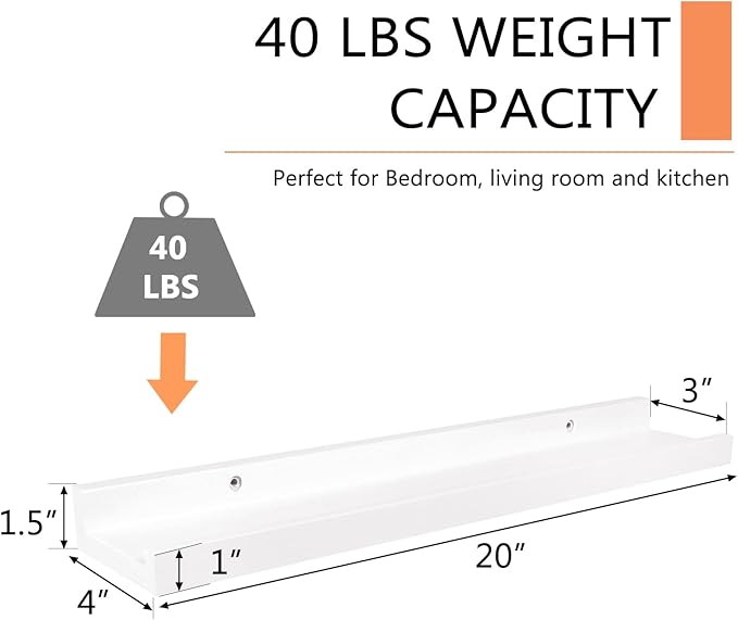 Floating Shelves Wall Mounted 20 Inch, Solid Oak Wood Shelf for Decor and Storage, Picture Ledge for Bedroom Bathroom Living Room Kitchen, 20 * 4 * 1.5, 1 Pack-NeatNest