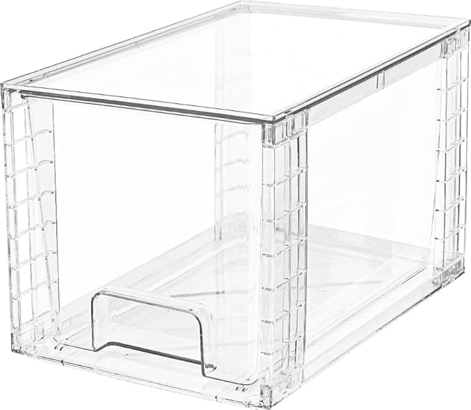 1Pack Large Stackable Kitchen Storage Drawers, Clear Foods Organizer Bins with Handles, Easily Assemble for Bathroom, Kitchen, Pantry, Cabinet, Closet(XL-Down Handle)-NeatNest
