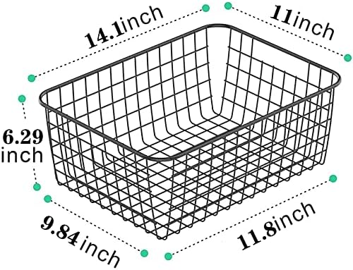 Metal Wire Basket Food Storage Organizer with Wooden Handles for Organizing Kitchen Cabinets, 4 Packs-Black-large-NeatNest