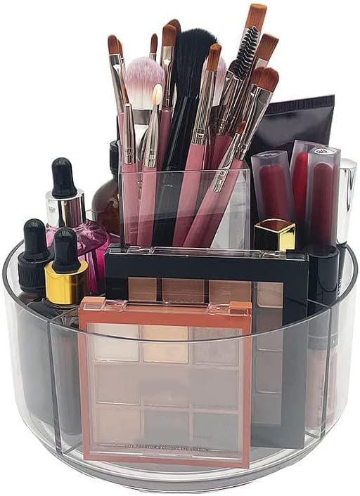 LINFIDITE 360 Rotating Makeup Organizer Clear Cosmetic Storage Holder Tray with 6 Compartment Makeup Brush Lip Gloss Organizer Case for Bathroom Cabinet Vanity Desktop-NeatNest