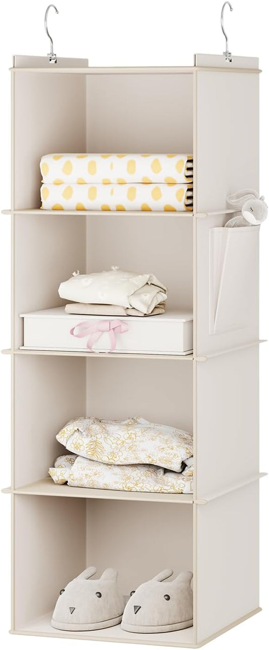 Hanging Closet Organizer, 4-Shelf Closet Hanging Storage Shelves, Beige-NeatNest