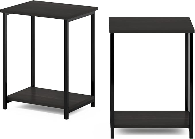 Furinno Simplistic Metal Frame End Table, 2-Pack, Espresso-NeatNest
