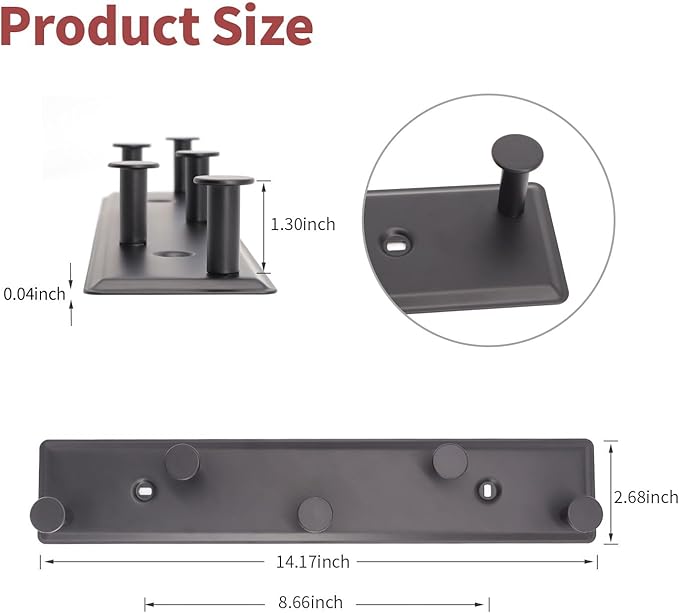 Coat Rack Wall Mount, Black Wall Coat Rack Screw in, Metal Door Hooks for Hanging Hat Towels Clothes with 5 Round Rails Mudroom Bathroom Entryway-NeatNest