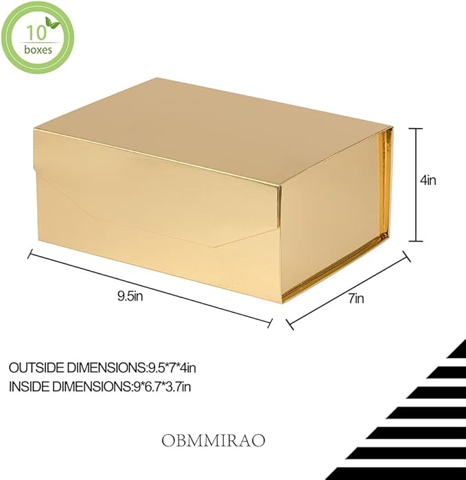 10 Small Gold Gift Boxes 9.5x7x4 Inches, Magnetic Gift Box with Lid for Gift Packaging, Wholesale gift boxes for Presents, Bridesmaid Proposal Boxes (Glossy Gold, 10pcs/pack)-NeatNest