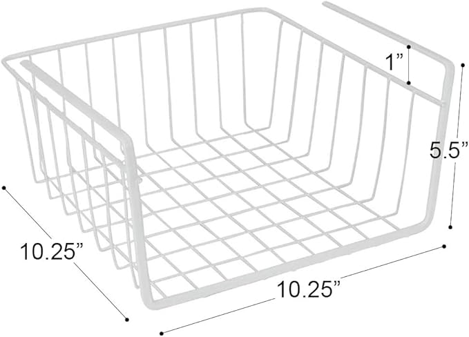 Under Shelf Wire Storage Baskets – Hanging Organizer Rack for Cabinet, Pantry, or Closet – White Metal Basket for Kitchen, Towels, or Office – No Tools Required (10.25")-NeatNest