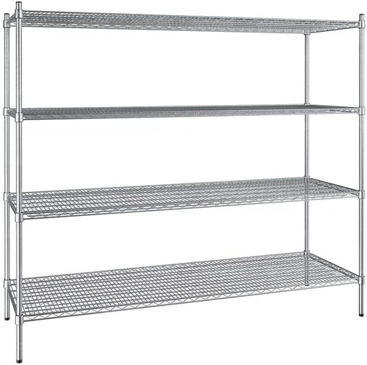 24" x 72" NSF Stainless Steel 4-Shelf Kit with 64" Posts, Heavy Duty Storage Shelving, Wire Shelving Kit, NSF Commercial Storage Rack Unit