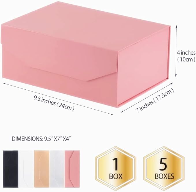 1PCS Pink Gift Box with Ribbon 9.5x7x4 Inches，Sturdy Gift Box with Lid for Gift Packaging, Foldable Magnetic Closure Storage Boxes, Bridesmaid proposal box, Rectangle Collapsible Box-NeatNest