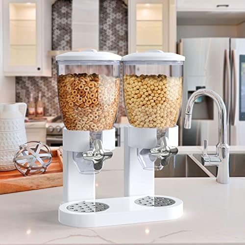 Dual Food Dispenser - Dry Food Dispenser Perfect As A Candy, Nuts, Rice, Granola, Cereal & more Dispenser. Dispenses 1 Ounce Per Twist! Stores Food, and Keeps Your Food fresh (White)-NeatNest