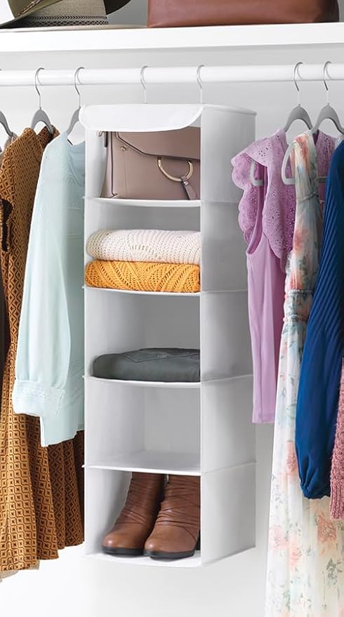 Whitmor 5 Section Closet Organizer - Hanging Shelves with Sturdy Metal Frame, White-NeatNest