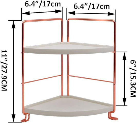 2-Tier Bathroom Countertop Organizer - Vanity Tray Cosmetic & Makeup Storage- Kitchen Spice Rack Standing Shelf - Corner Storage Shelf, Rose Gold-NeatNest