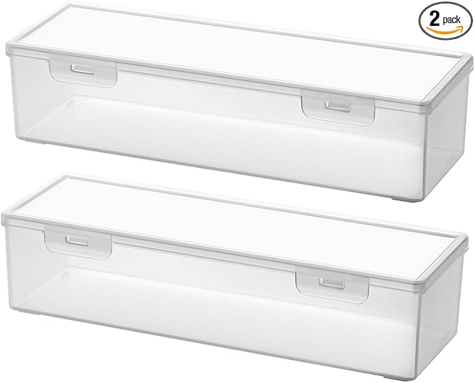 Clear Craft and Art Supply Storage Organizer, Small Deep Strips Container with Lid for Makeup, Paint Brush, Tools, Crayon, Stackable (Clear-2pack)-NeatNest