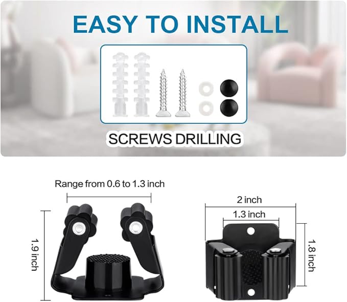 9PCS Broom and Mop Holder, Heavy Duty Garden Tool Organizer Rack Rake and Shovel Handle, Stainless Steel Mop Hanger. Screws for Wall Mounted. Matte Black-NeatNest