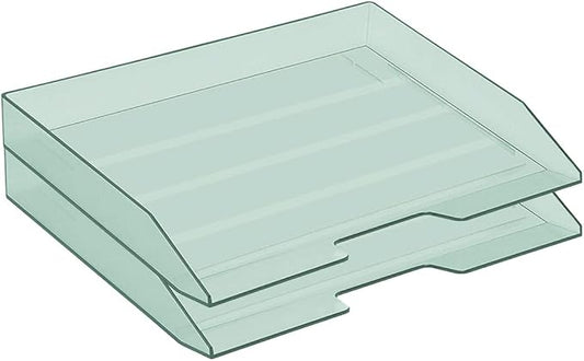 Acrimet Stackable Letter Tray 2 Tier Side Load, Plastic, Desktop File Organizer (Clear Green Color)-NeatNest
