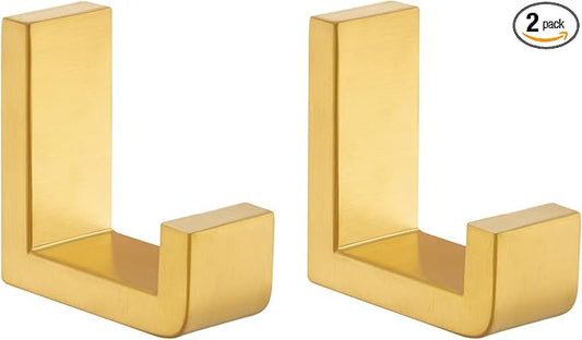 Angle Simple Towel Hook Brushed Gold 2 Pack, 304 Stainless Steel Robe Hook for Bathroom