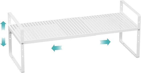 Cabinet Organizer Shelf,Expandable Spice Rack,Stackable Storage Shelf Space Saving Countertop Cabinet Pantry Bathroom Office Organization,White-NeatNest