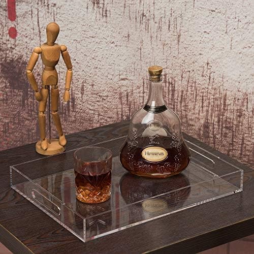 Clear Sturdy Acrylic Serving Tray with Handles-10x15Inch-Serving Coffee,Appetizer,Breakfast,Butler-Kitchen Countertop Tray-Makeup Drawer Organizer-Vanity Table Tray-Ottoman Tray-Decorative Tray-NeatNest