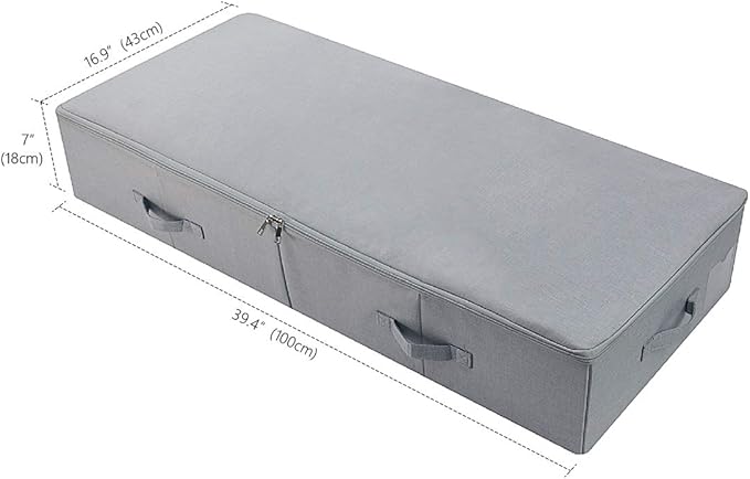 39.4"X 16.9"X 7", Jumbo Size 7" High Under Bed Storage Bins with 3-side Zip Open, Collapsible & Breathable for King Queen Size Beds Containers for Shoes, Bedding, Light Gray-NeatNest