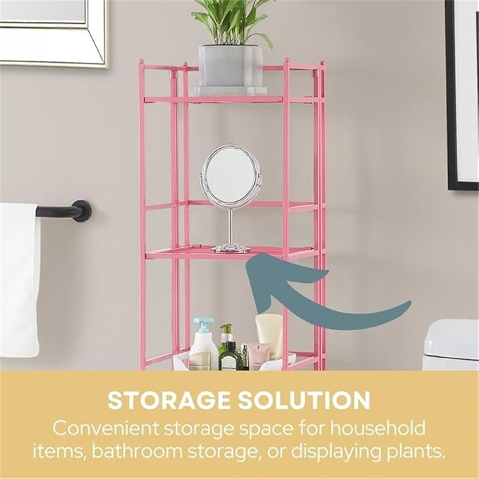 Convenience Concepts Xtra Storage Shelves - 5-Tier Folding Metal Storage Shelves, Closet Organizer for Office, Laundry Room, Bedroom, Garage, Kitchen, Bathroom, Pink-NeatNest