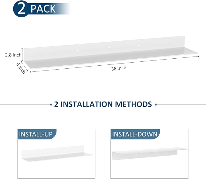 36 Inch White Floating Shelves for Wall Décor, Acrylic Storage Wall Shelf Holder, Wall Mounted Home Organizer Shelves with a Free Screwdriver, 2 Pack-NeatNest
