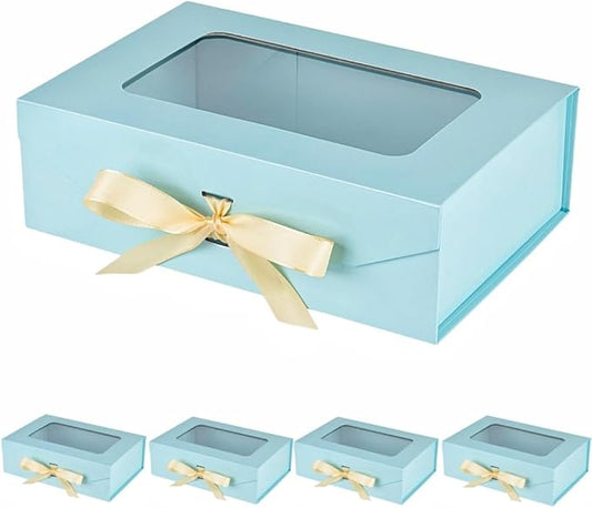 5 Pcs Blue Gift Box for Presents with Ribbon 10.8x7.5x3.5 Inches Clear Gift Box with Window Magnetic Closure Gift Boxes with Lids-NeatNest