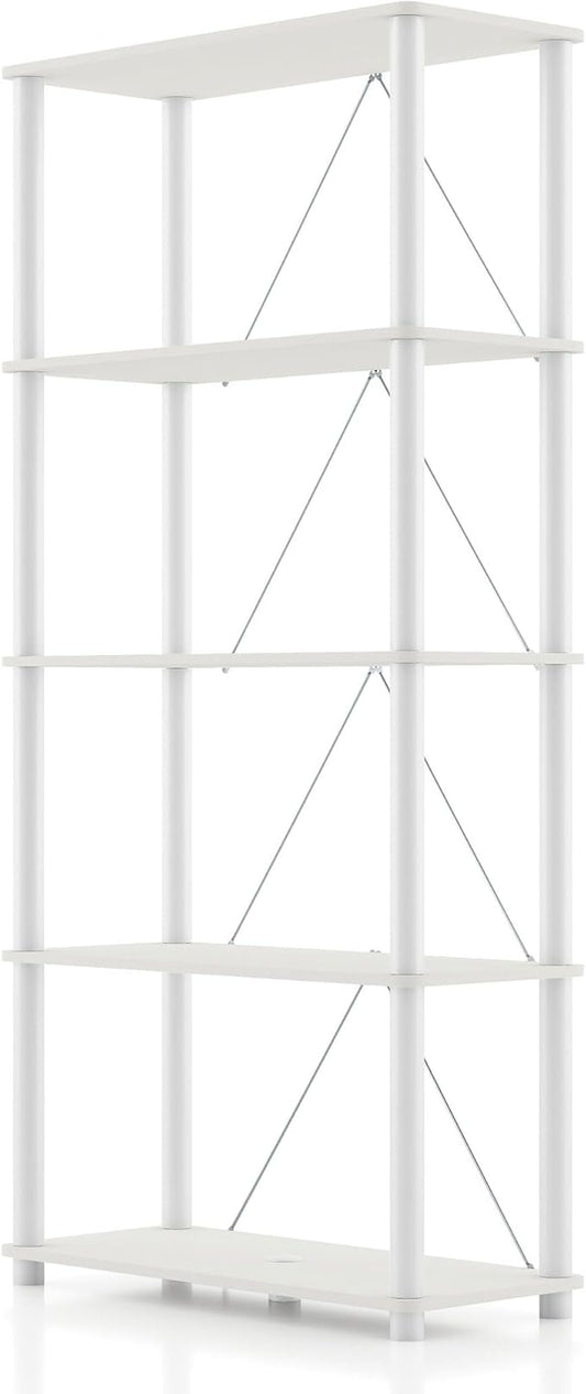 HOMES: Inside + Out Apexa Modern 5-Tier Wide Shelving Units, Collectibles Display Shelves, Easy Assembly Standing Shelf, Home Storage Organizer for Living Room, Bedroom, Office, White