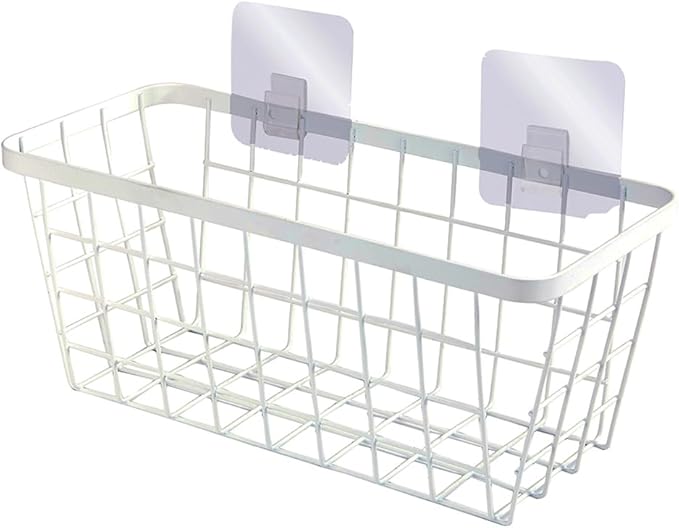 2 Set LeleCAT Hanging Wall Basket Organizer, Over the Cabinet Door Adhesive Wire Baskets for Organizing Kitchen Food Pantry Bathroom Shelf Storage No Drilling Wall Mounted,White-NeatNest