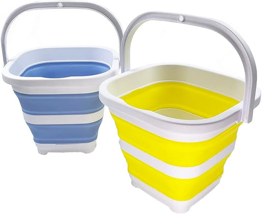 SAMMART Collapsible Rectangular Cleaning Bucket 5L (1.3 Gallon)- Foldable Camping Beach Sand Water Pot Pail- Portable Space Saving Tub for Household, Outdoor Car Washing (Baby Blue + Lemon (Set of 2))-NeatNest