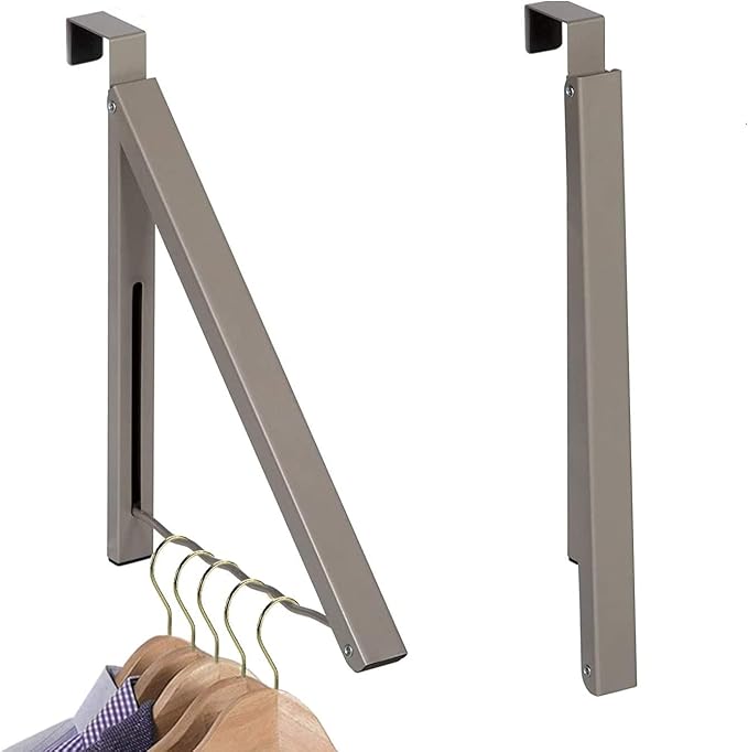 HOLDN’ STORAGE Over The Door Hanger - Single Foldable Rack Organizer for Hanging Clothes, Coats & Towels, Ideal for Dorm Rooms, Laundry, Bathrooms, Etc - Holds up to 20 LBs - Satin Nickel (2 Pack)