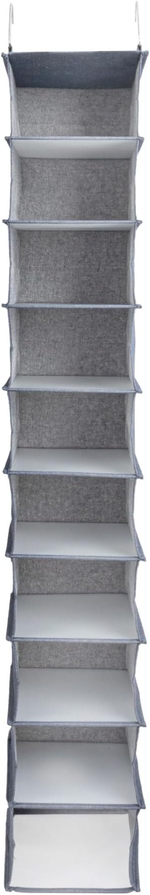 Household Essentials Hanging Narrow Cotton Blend and Plastic Closet Organizer with 10 Storage Shelves, Denim-NeatNest